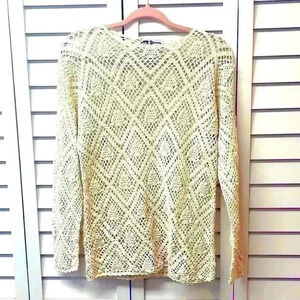 My Long Sleeve Open Knit Crochet Top Size Small Cream